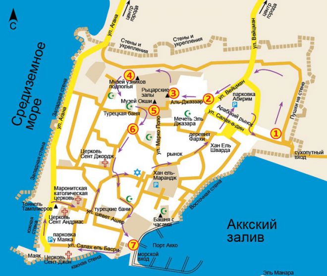 Карта достопримечательностей Акко