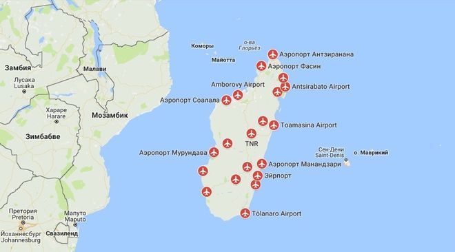 Аэропорты Мадагаскара на карте