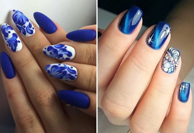 красивый синий дизайн ногтей
