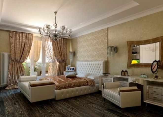 Sypialnia w secesyjnym stylu w odcieniach beżu