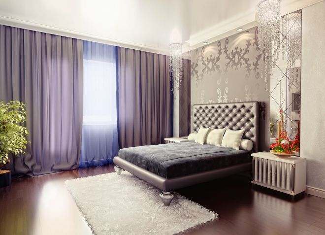 Спаваћа соба у стилу Арт Ноувеау у лила тоновима