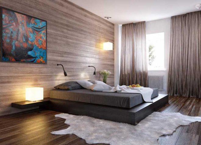Zasłony w sypialni w stylu minimalizmu