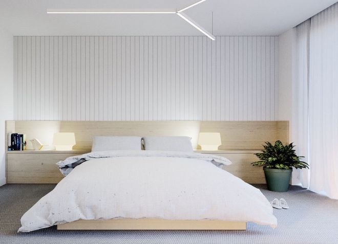 Strop v spalnici v slogu minimalizma