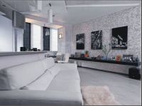 Vnitřní obývací pokoj s bílou tapetou 1