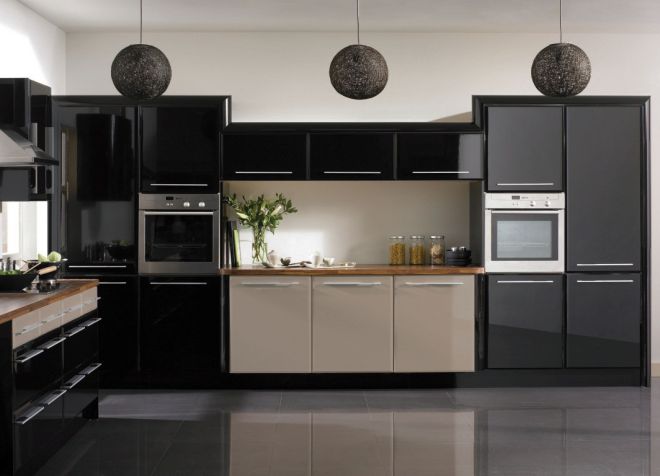 интерьер кухни черно белого цвета