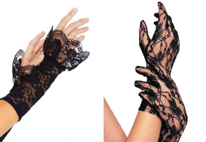 czarne, koronkowe rękawiczki bez palców