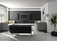 Interiér obývacího pokoje s černou tapetou 2