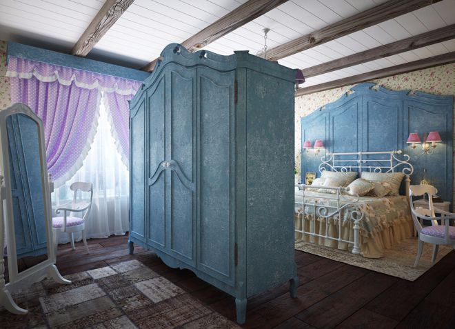 plava spavaća soba u stilu Provence