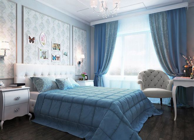 Завесе у спаваћој соби плаве боје