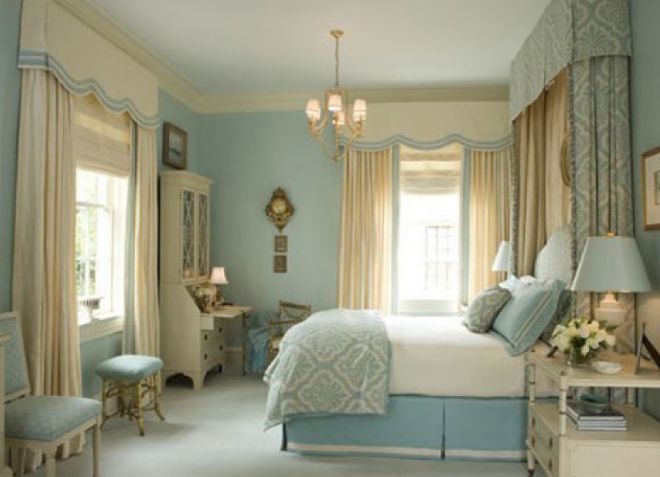Béžově modrá ložnice