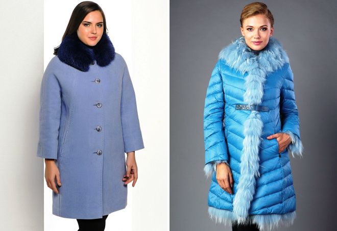 голубое пальто с мехом