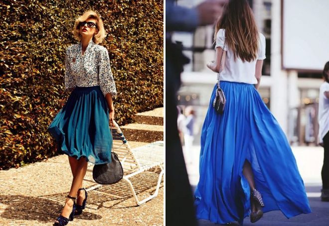 modré šifonové sukně