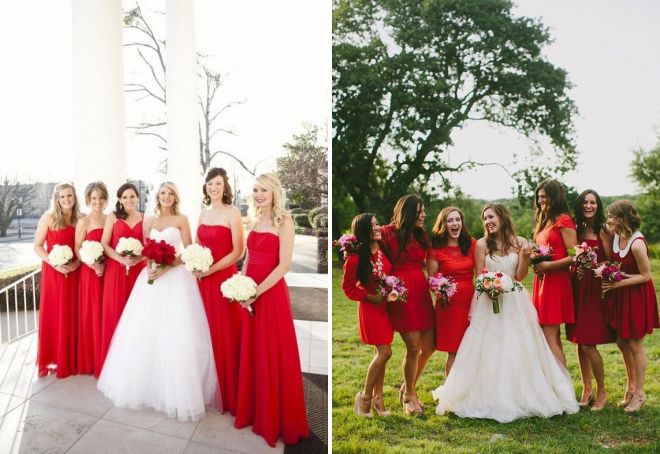 червени сватбени рокли за шаферки