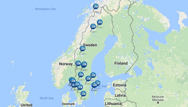 Кемпинги Швеции на карте