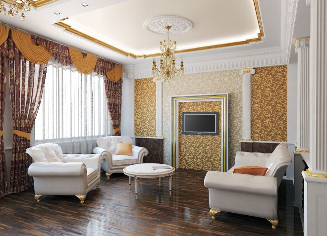 потолки в гостиной в классическом стиле