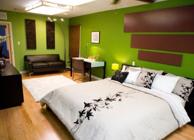 зелено-коричневая спальня