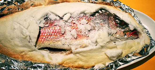 Ribe v soli v peči - recept