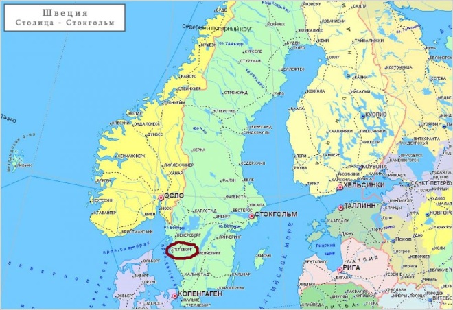 Гетеборг на карте Швеции