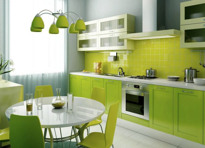 Светло-зеленая кухня