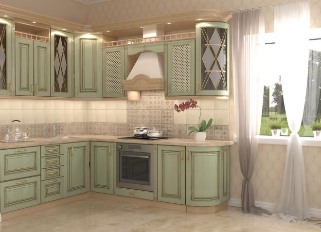 Дизайн зеленой мебели для кухни