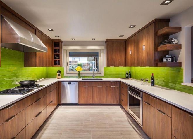 Зеленая плитка на кухню