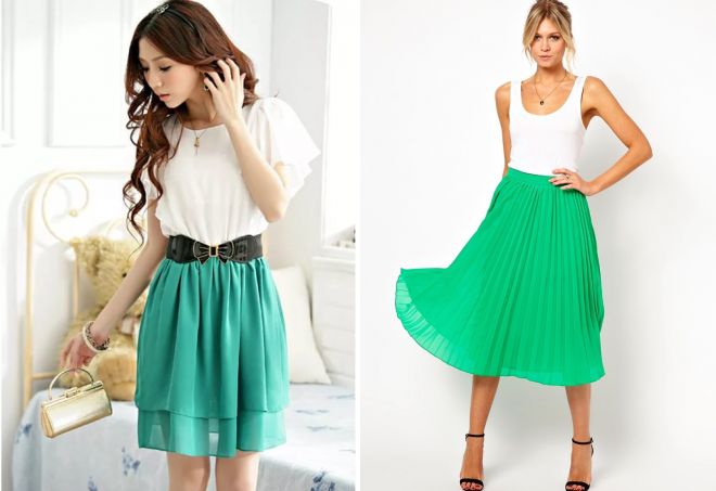 krásná šifónová zelená sukně