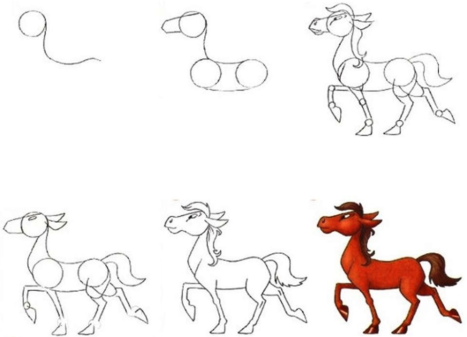 как да нарисувате кон в молив стъпка по стъпка 1