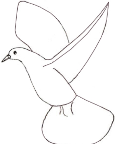 Как да нарисуваме гълъби с деца в молив на етапи 2