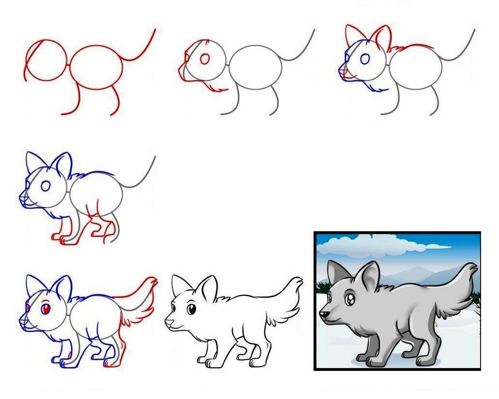 Волк рисунок для детей поэтапно