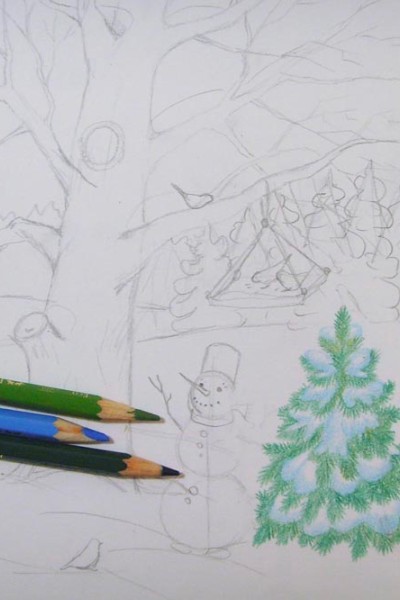 как да нарисувате зимния молив на етапи 37