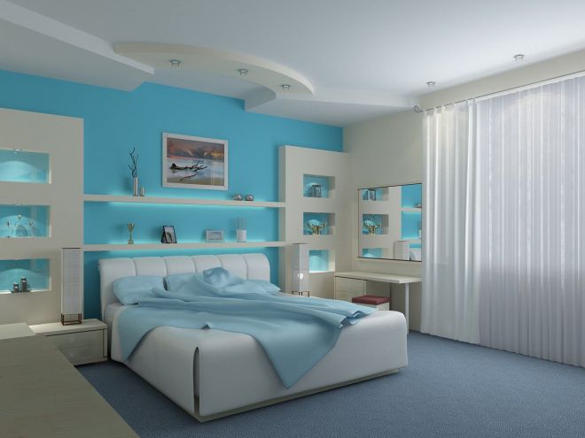 Plava boja u unutrašnjosti spavaće sobe