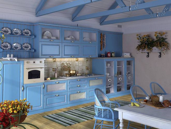 Modrá barva v interiéru kuchyně