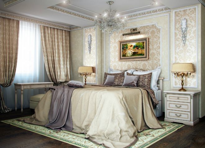 klasický francouzský styl v interiéru ložnice