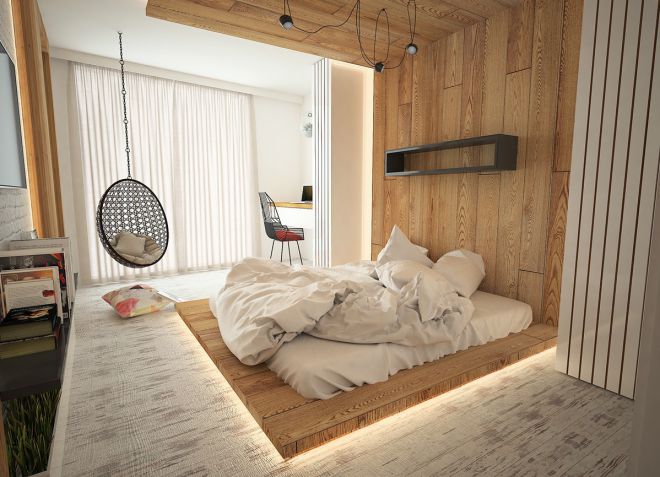 деревянная спальня в современном стиле