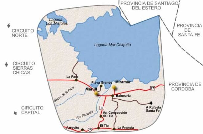Озеро Мар-Чикита на карте Южной Америки