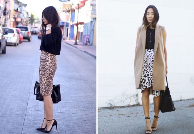 těsné leopardové sukně
