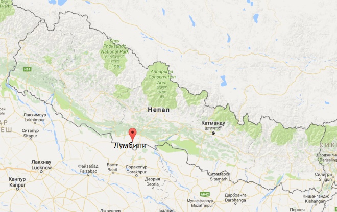 Поселение Лумбини на карте Непала