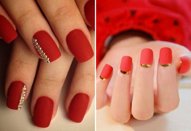 czerwony matowy manicure 2017
