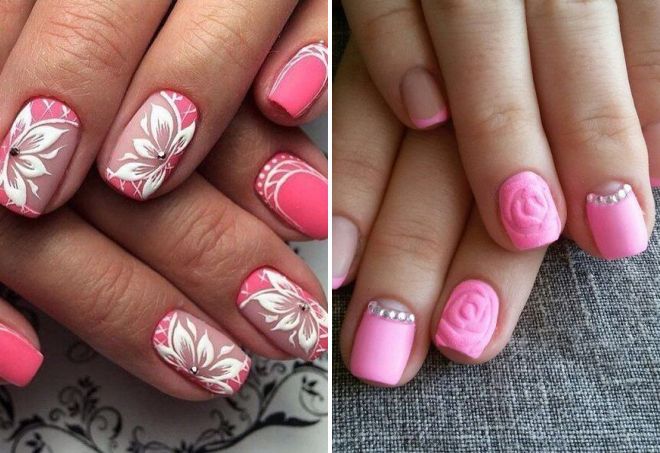 różowy matowy manicure