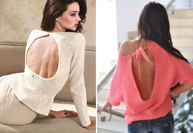 pleteni pulover z odprtim hrbtom