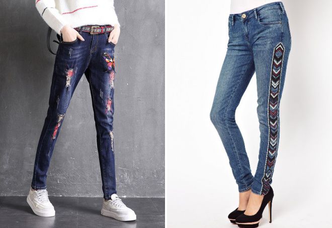узкие джинсы с вышивкой