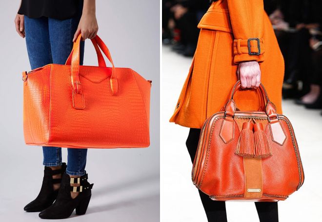 jasně oranžová kožená taška