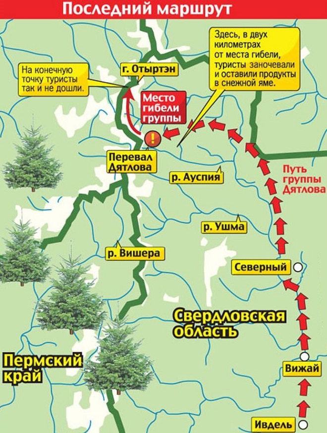 Mapa Przełęczu Dyatłowa