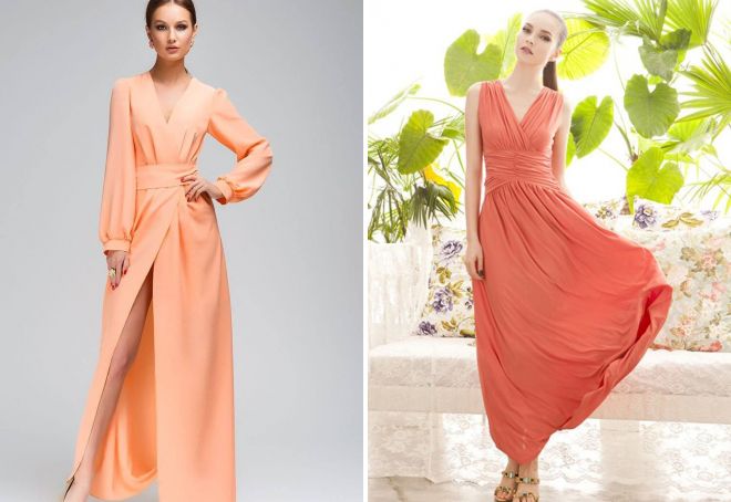 модные персиковые платья
