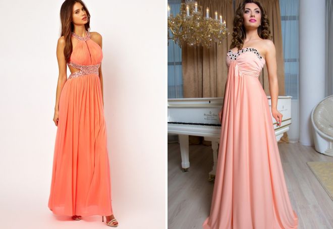 вечернее платье персикового цвета