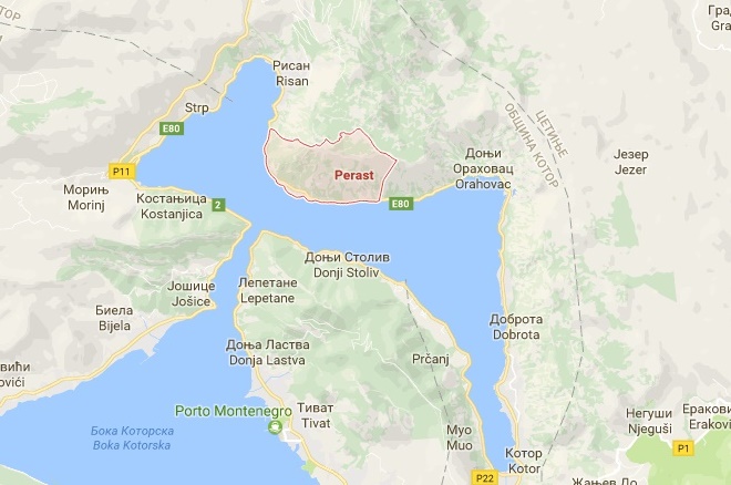 Пераст на карте Черногории