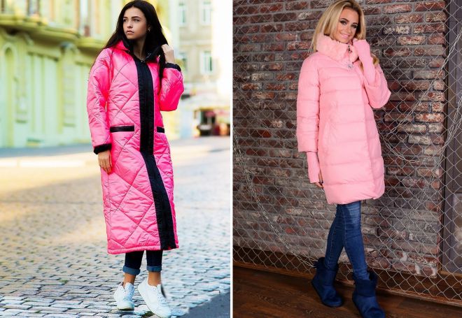 розовое стеганое пальто