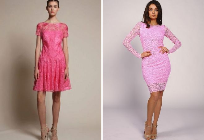 розовое кружевное платье
