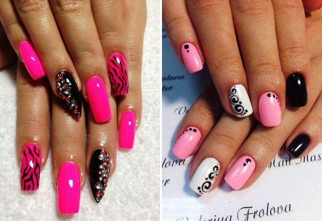 дизайн ногтей розовый с черным