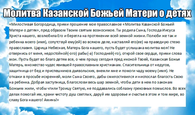 Молитва на Казанската Богородица за деца